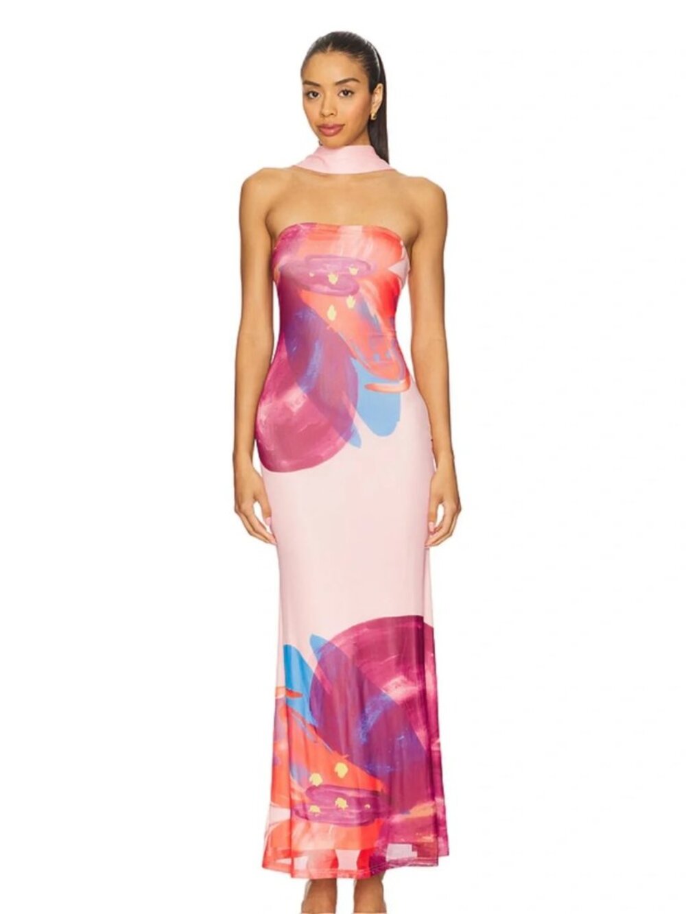 SNDYS Antari Women's Abstract Floral Print Strapless Maxi Dress Size Small Y2K